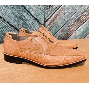 Hugo Vitelli Camel Loafers Tan Formal Oxfords dress shoes lace up wingtip gator
